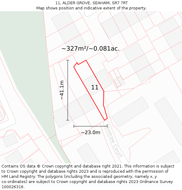 11, ALDER GROVE, SEAHAM, SR7 7RT: Plot and title map