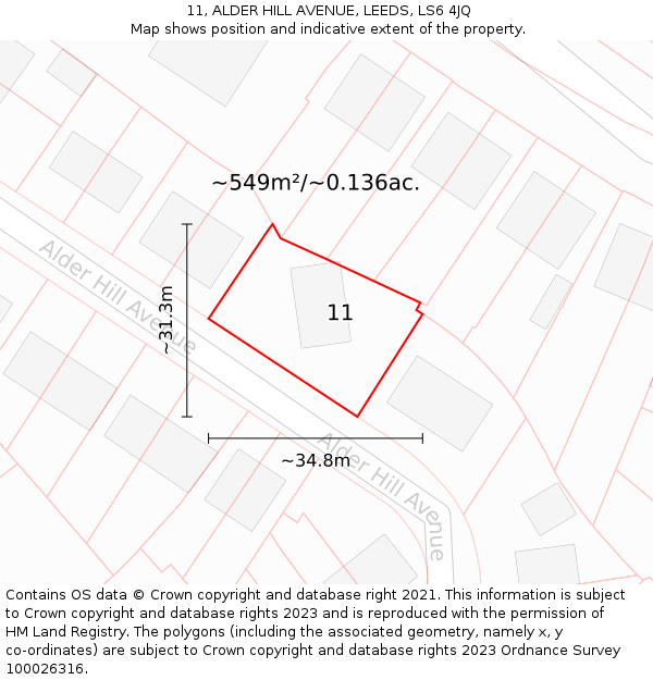 11, ALDER HILL AVENUE, LEEDS, LS6 4JQ: Plot and title map