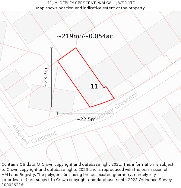 11, ALDERLEY CRESCENT, WALSALL, WS3 1TE: Plot and title map