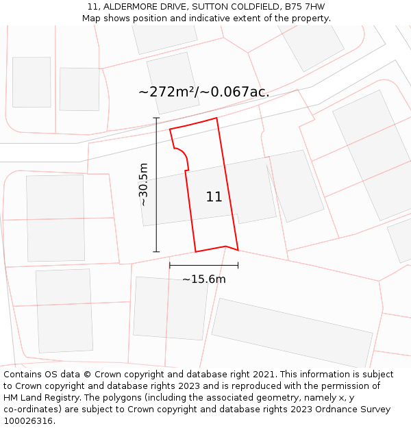 11, ALDERMORE DRIVE, SUTTON COLDFIELD, B75 7HW: Plot and title map