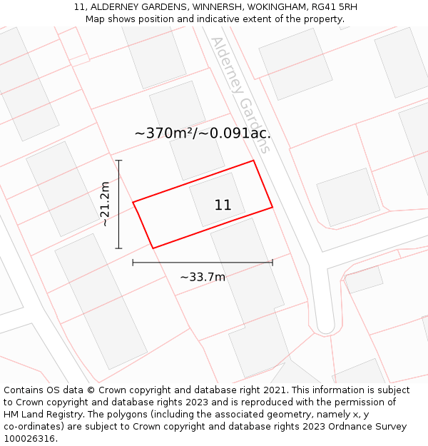 11, ALDERNEY GARDENS, WINNERSH, WOKINGHAM, RG41 5RH: Plot and title map