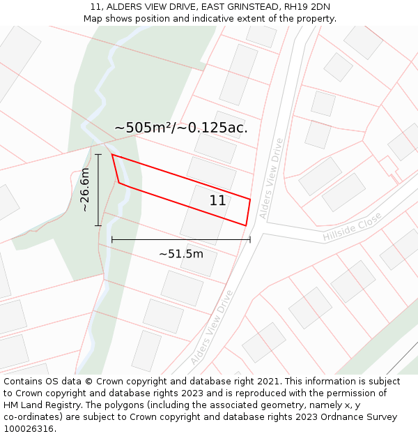 11, ALDERS VIEW DRIVE, EAST GRINSTEAD, RH19 2DN: Plot and title map