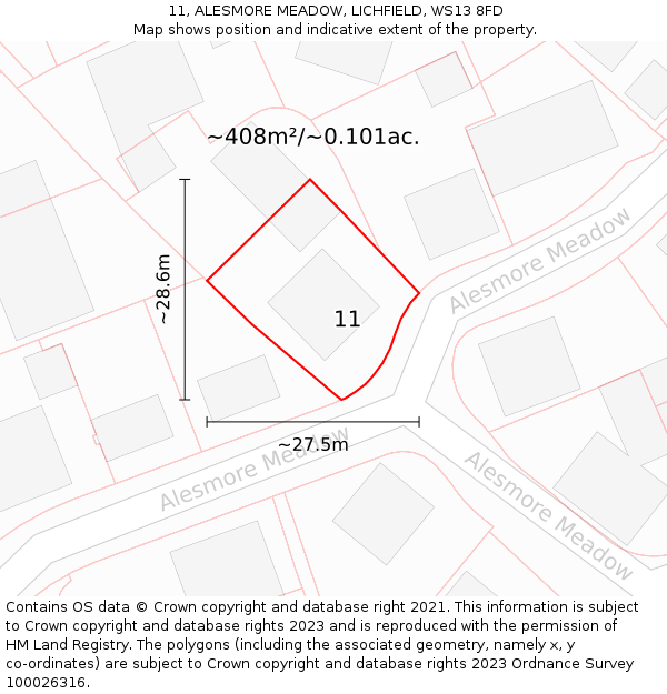 11, ALESMORE MEADOW, LICHFIELD, WS13 8FD: Plot and title map