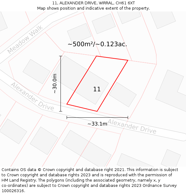 11, ALEXANDER DRIVE, WIRRAL, CH61 6XT: Plot and title map