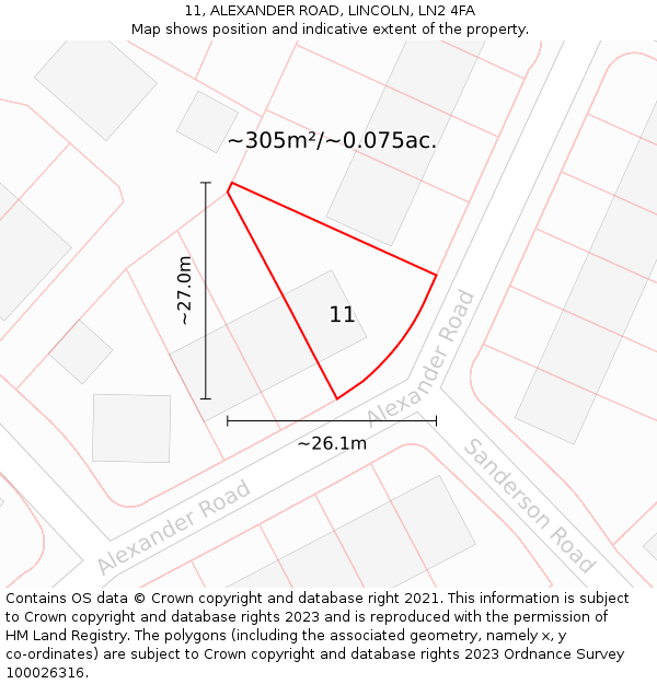 11, ALEXANDER ROAD, LINCOLN, LN2 4FA: Plot and title map