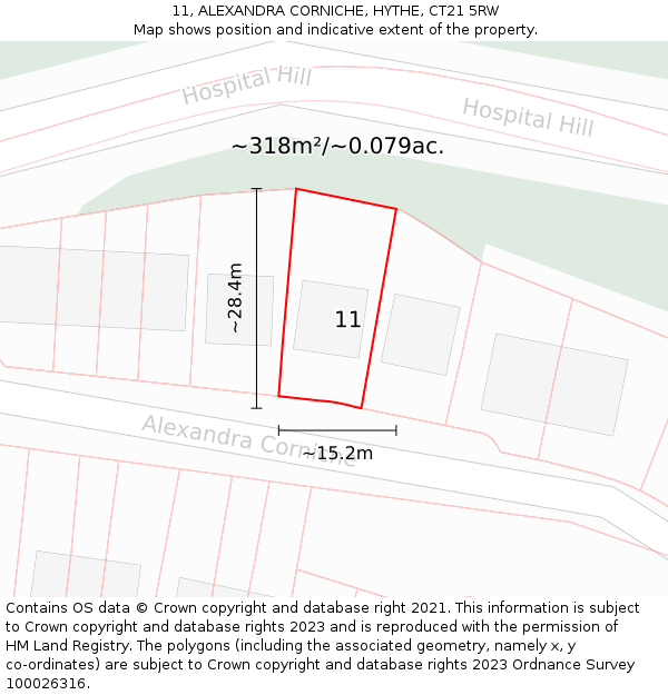 11, ALEXANDRA CORNICHE, HYTHE, CT21 5RW: Plot and title map