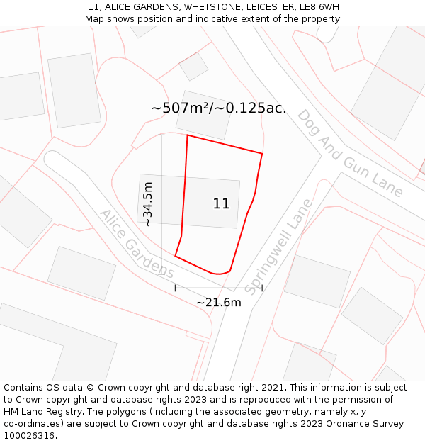 11, ALICE GARDENS, WHETSTONE, LEICESTER, LE8 6WH: Plot and title map