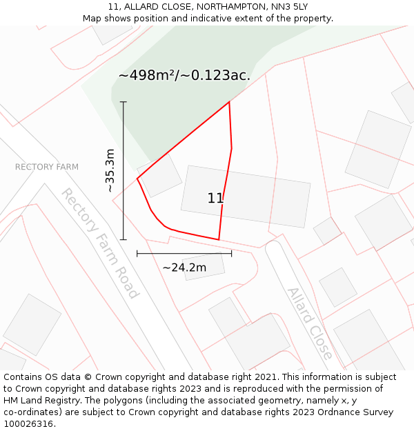 11, ALLARD CLOSE, NORTHAMPTON, NN3 5LY: Plot and title map