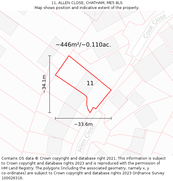 11, ALLEN CLOSE, CHATHAM, ME5 8LS: Plot and title map