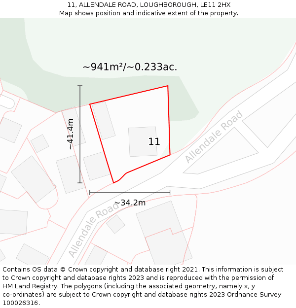 11, ALLENDALE ROAD, LOUGHBOROUGH, LE11 2HX: Plot and title map