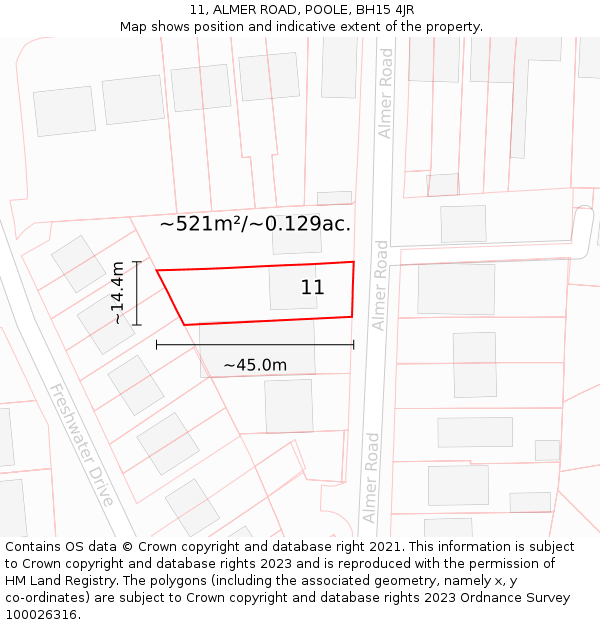 11, ALMER ROAD, POOLE, BH15 4JR: Plot and title map