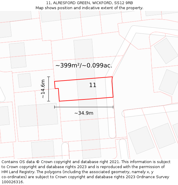 11, ALRESFORD GREEN, WICKFORD, SS12 9RB: Plot and title map