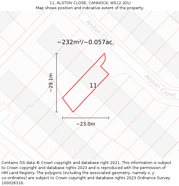11, ALSTON CLOSE, CANNOCK, WS12 2DU: Plot and title map