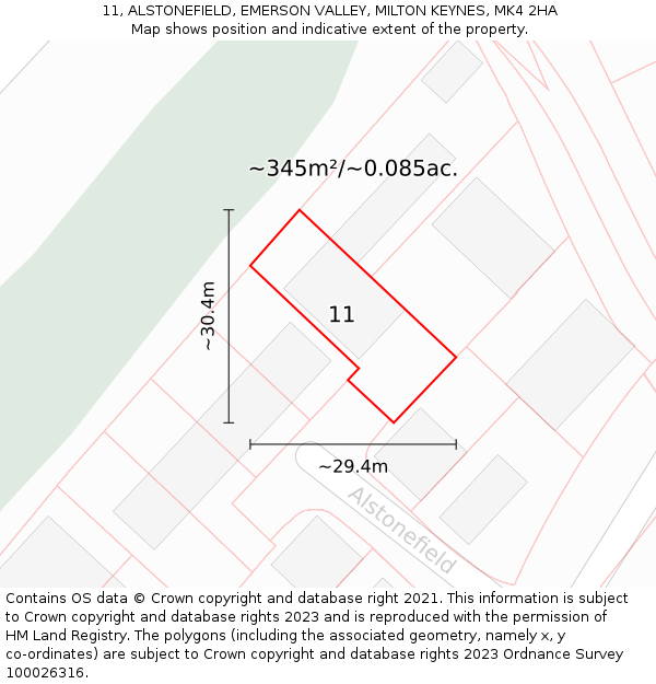 11, ALSTONEFIELD, EMERSON VALLEY, MILTON KEYNES, MK4 2HA: Plot and title map