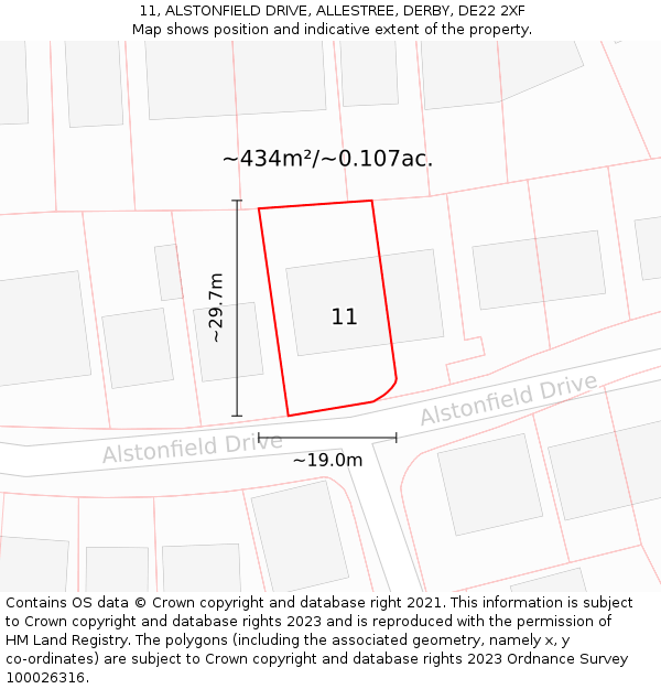 11, ALSTONFIELD DRIVE, ALLESTREE, DERBY, DE22 2XF: Plot and title map
