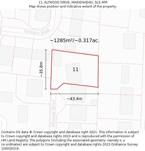 11, ALTWOOD DRIVE, MAIDENHEAD, SL6 4PR: Plot and title map