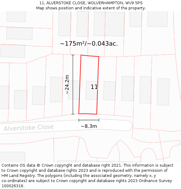 11, ALVERSTOKE CLOSE, WOLVERHAMPTON, WV9 5PS: Plot and title map