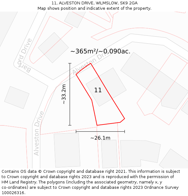 11, ALVESTON DRIVE, WILMSLOW, SK9 2GA: Plot and title map
