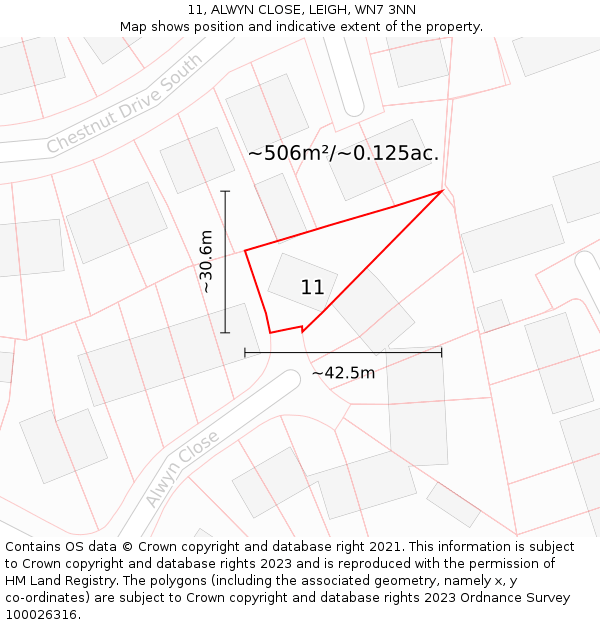 11, ALWYN CLOSE, LEIGH, WN7 3NN: Plot and title map