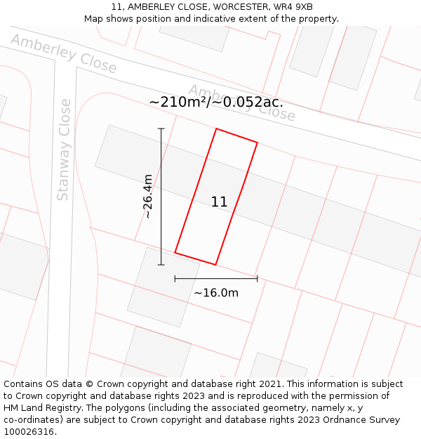 11, AMBERLEY CLOSE, WORCESTER, WR4 9XB: Plot and title map