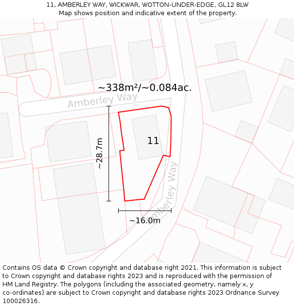 11, AMBERLEY WAY, WICKWAR, WOTTON-UNDER-EDGE, GL12 8LW: Plot and title map