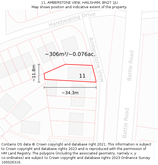 11, AMBERSTONE VIEW, HAILSHAM, BN27 1JU: Plot and title map