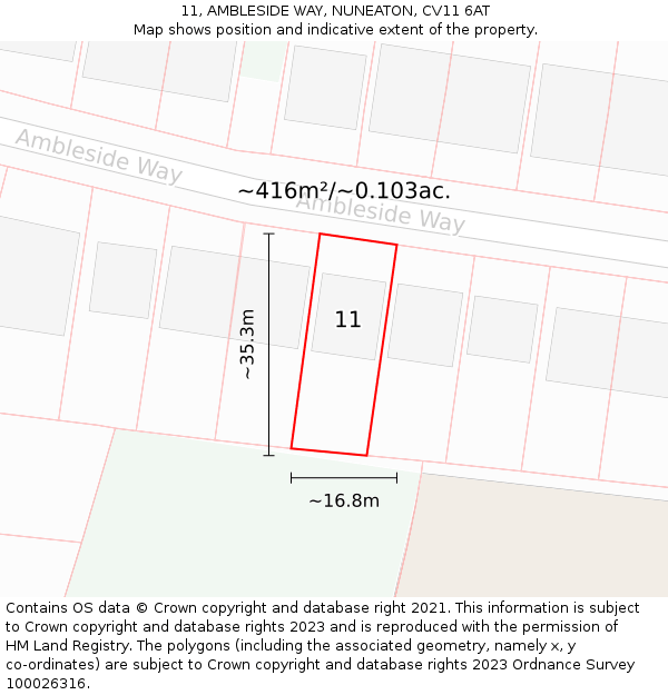 11, AMBLESIDE WAY, NUNEATON, CV11 6AT: Plot and title map