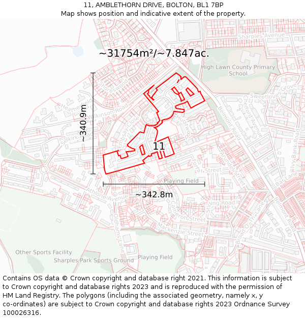11, AMBLETHORN DRIVE, BOLTON, BL1 7BP: Plot and title map