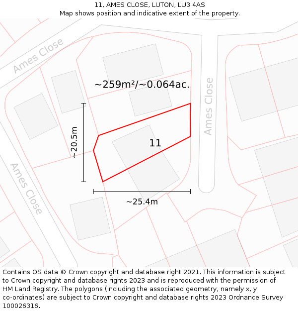 11, AMES CLOSE, LUTON, LU3 4AS: Plot and title map