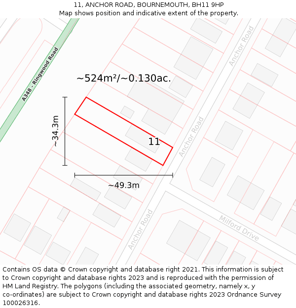 11, ANCHOR ROAD, BOURNEMOUTH, BH11 9HP: Plot and title map