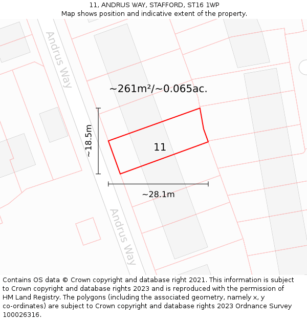 11, ANDRUS WAY, STAFFORD, ST16 1WP: Plot and title map