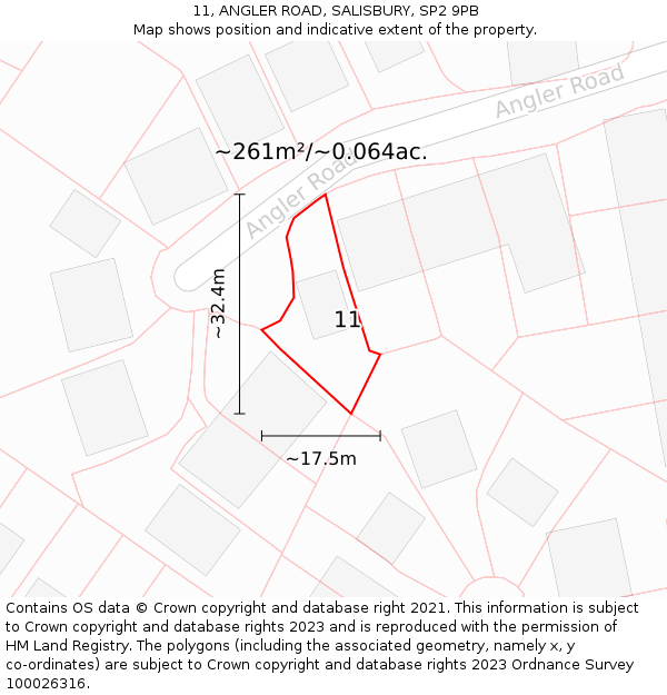 11, ANGLER ROAD, SALISBURY, SP2 9PB: Plot and title map