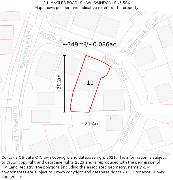 11, ANGLER ROAD, SHAW, SWINDON, SN5 5SX: Plot and title map