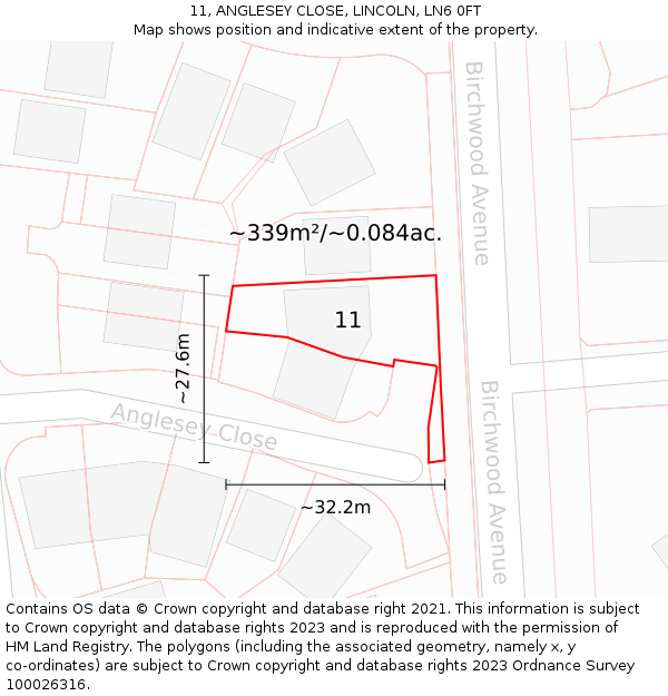 11, ANGLESEY CLOSE, LINCOLN, LN6 0FT: Plot and title map