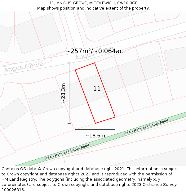 11, ANGUS GROVE, MIDDLEWICH, CW10 9GR: Plot and title map