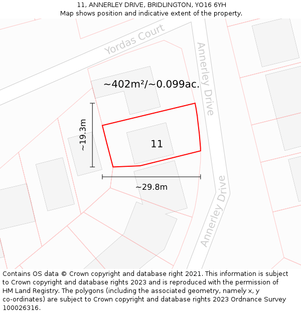 11, ANNERLEY DRIVE, BRIDLINGTON, YO16 6YH: Plot and title map