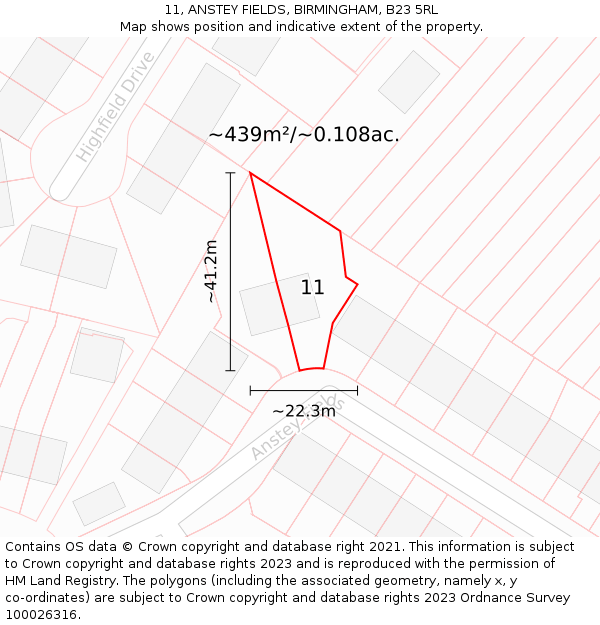 11, ANSTEY FIELDS, BIRMINGHAM, B23 5RL: Plot and title map