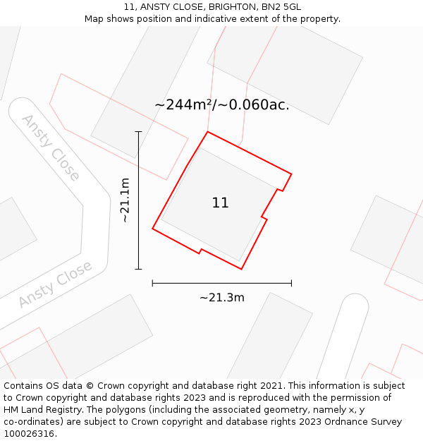 11, ANSTY CLOSE, BRIGHTON, BN2 5GL: Plot and title map