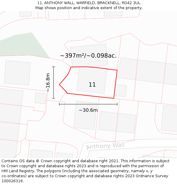 11, ANTHONY WALL, WARFIELD, BRACKNELL, RG42 3UL: Plot and title map