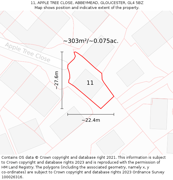 11, APPLE TREE CLOSE, ABBEYMEAD, GLOUCESTER, GL4 5BZ: Plot and title map
