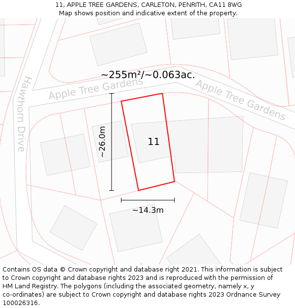 11, APPLE TREE GARDENS, CARLETON, PENRITH, CA11 8WG: Plot and title map