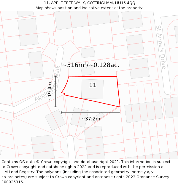 11, APPLE TREE WALK, COTTINGHAM, HU16 4QQ: Plot and title map