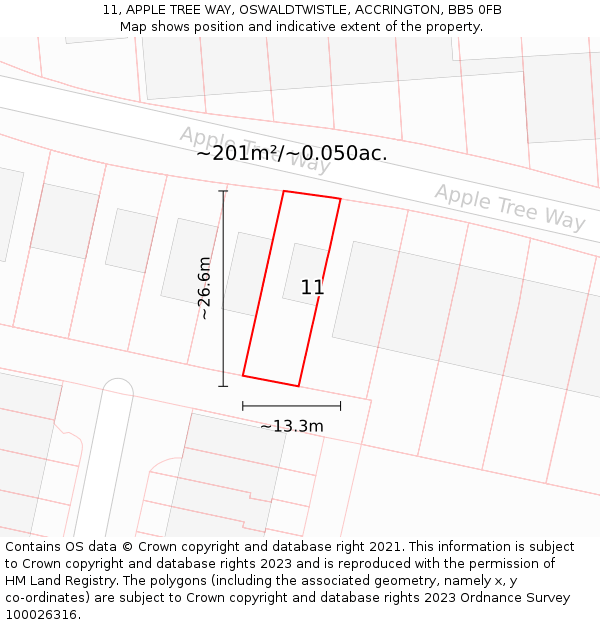 11, APPLE TREE WAY, OSWALDTWISTLE, ACCRINGTON, BB5 0FB: Plot and title map