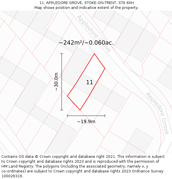 11, APPLEDORE GROVE, STOKE-ON-TRENT, ST6 6XH: Plot and title map