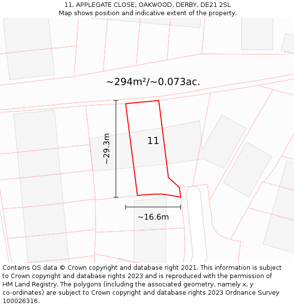11, APPLEGATE CLOSE, OAKWOOD, DERBY, DE21 2SL: Plot and title map