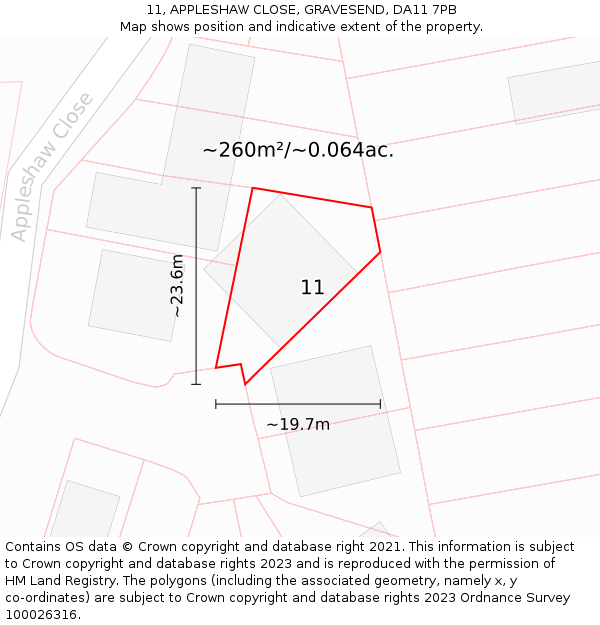 11, APPLESHAW CLOSE, GRAVESEND, DA11 7PB: Plot and title map