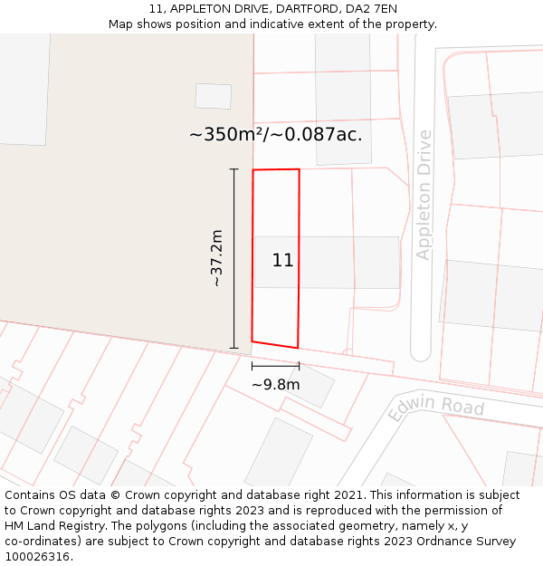 11, APPLETON DRIVE, DARTFORD, DA2 7EN: Plot and title map