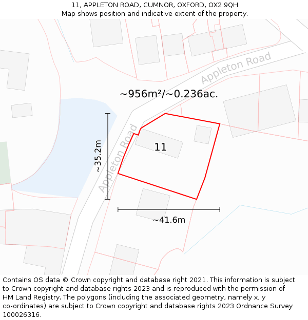 11, APPLETON ROAD, CUMNOR, OXFORD, OX2 9QH: Plot and title map