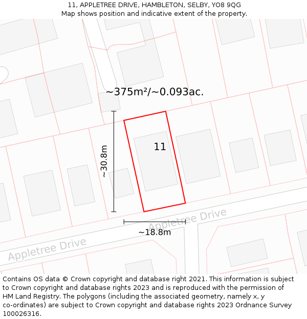 11, APPLETREE DRIVE, HAMBLETON, SELBY, YO8 9QG: Plot and title map