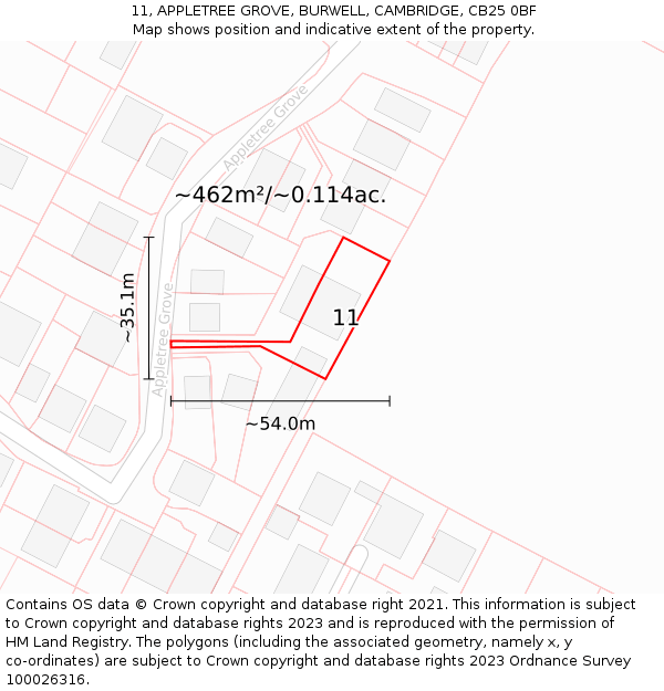 11, APPLETREE GROVE, BURWELL, CAMBRIDGE, CB25 0BF: Plot and title map
